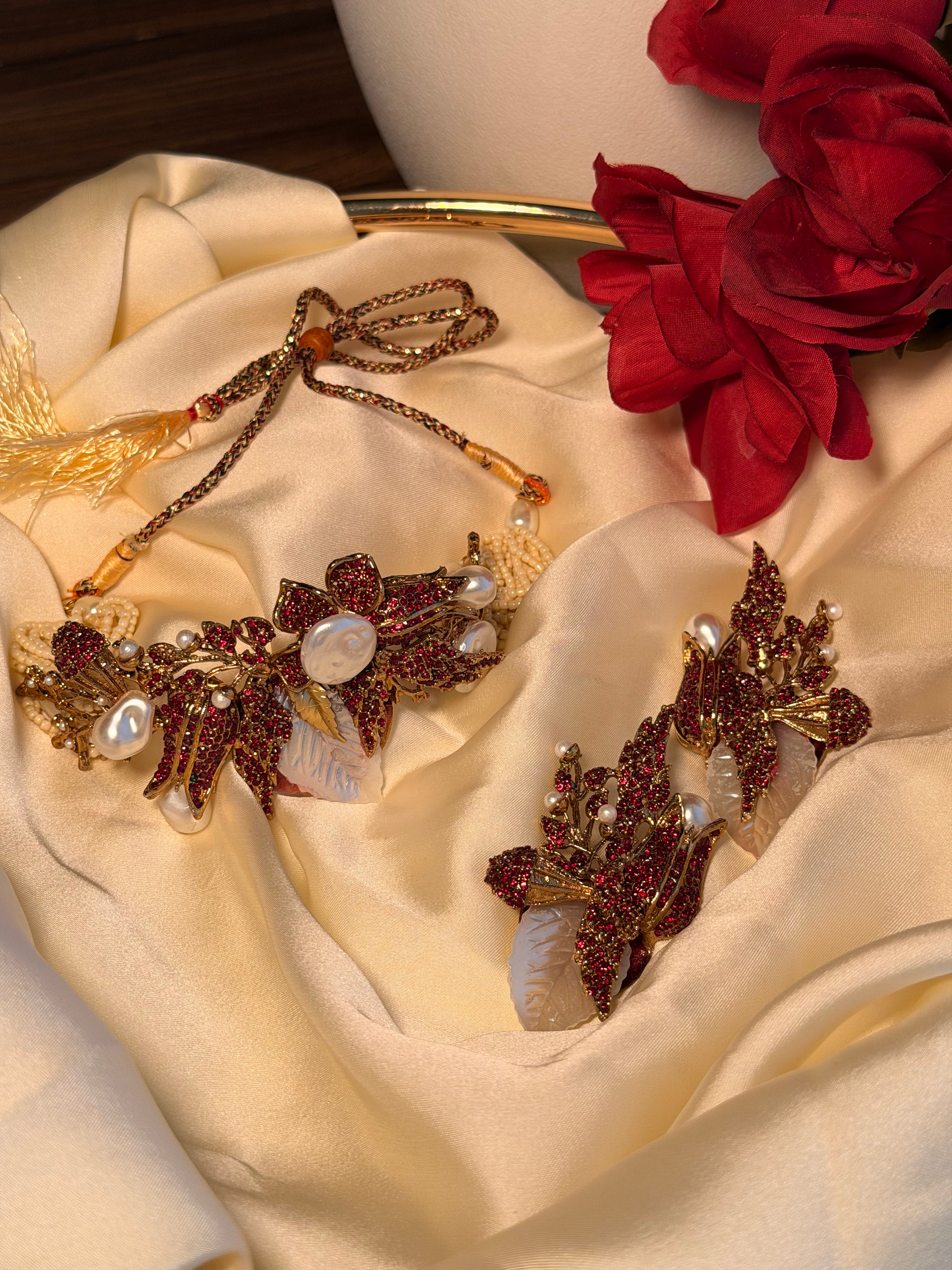 The Ruby Rose Blossom Choker Set