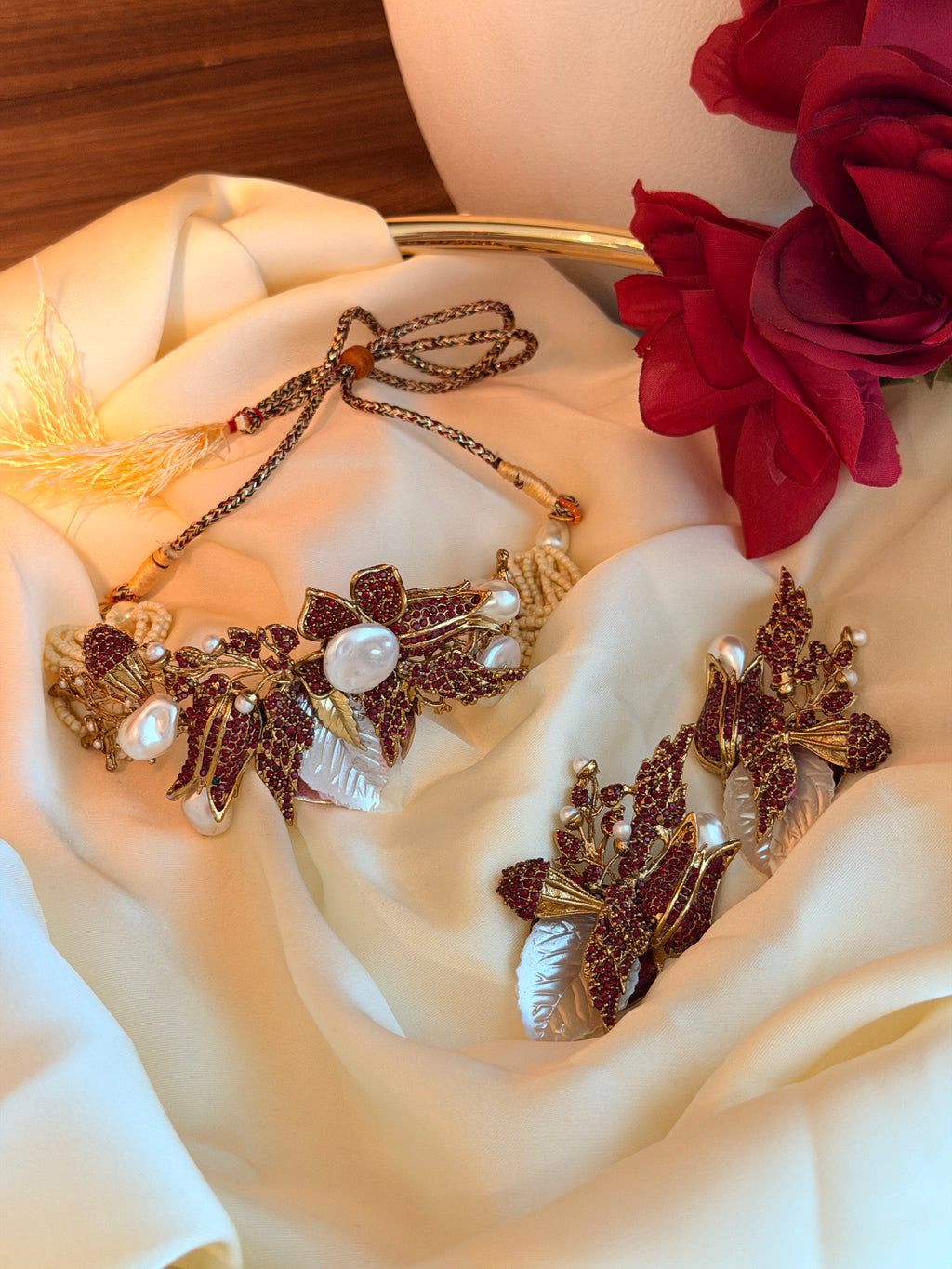 The Ruby Rose Blossom Choker Set