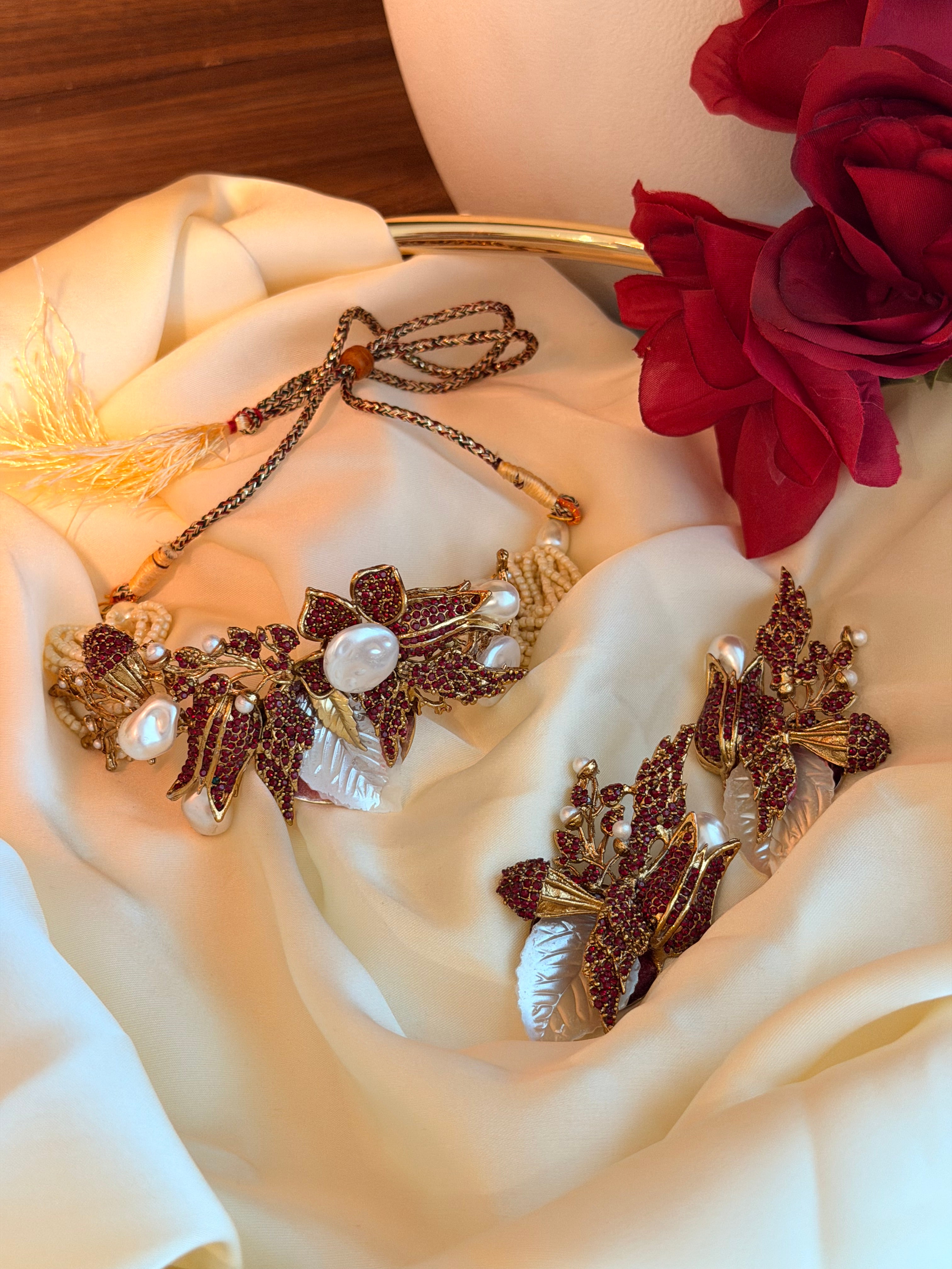 The Ruby Rose Blossom Choker Set