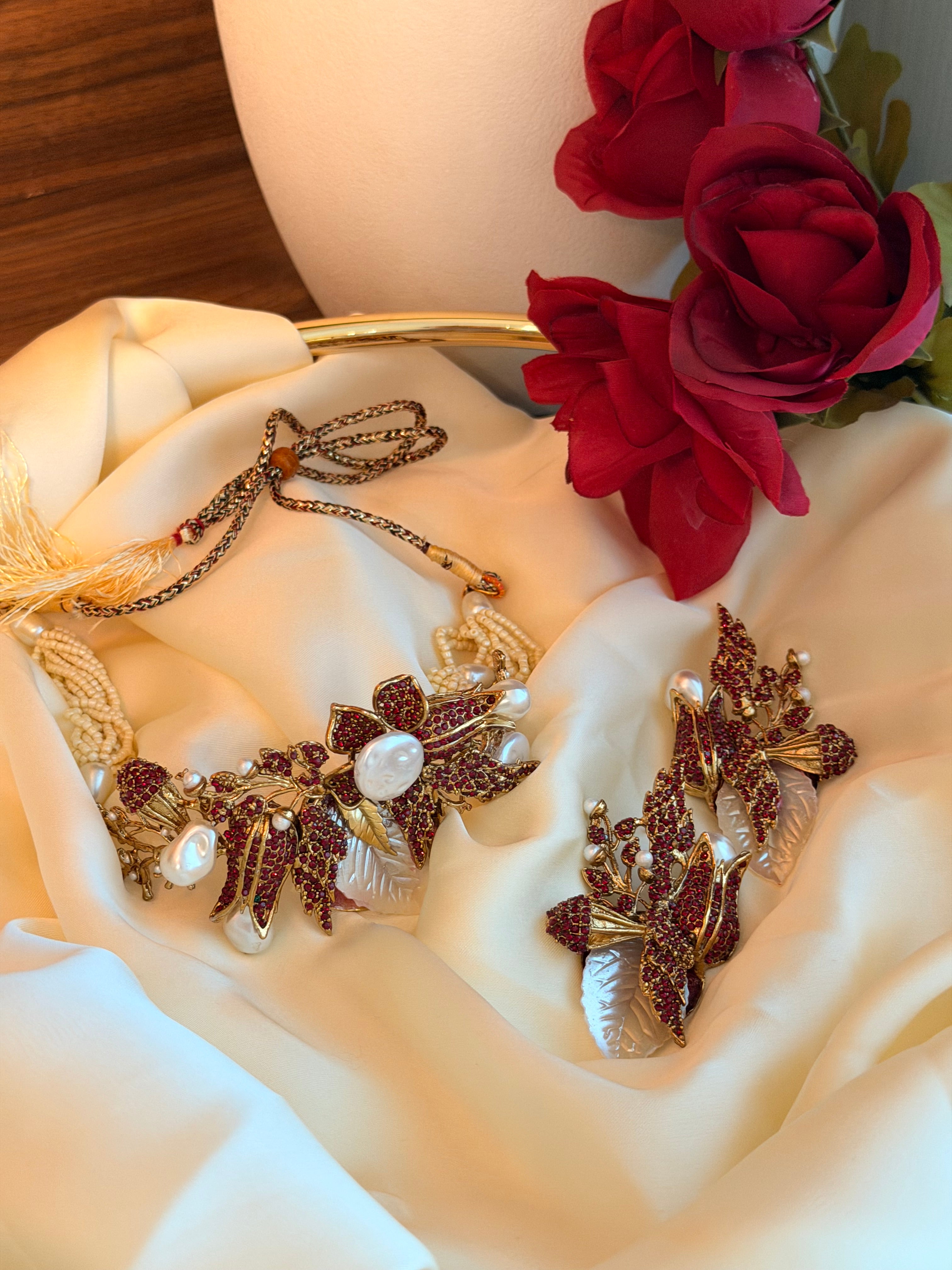 The Ruby Rose Blossom Choker Set